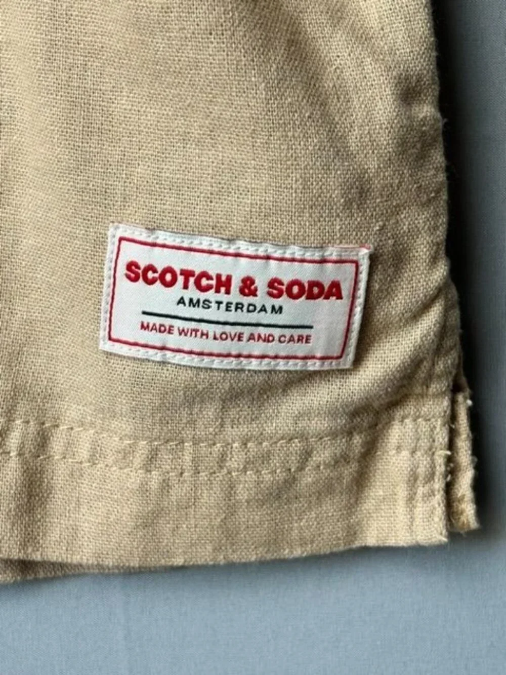 Scotch & Soda Amsterdam Men's XL Beige Linen Blend Camo Button Shirt